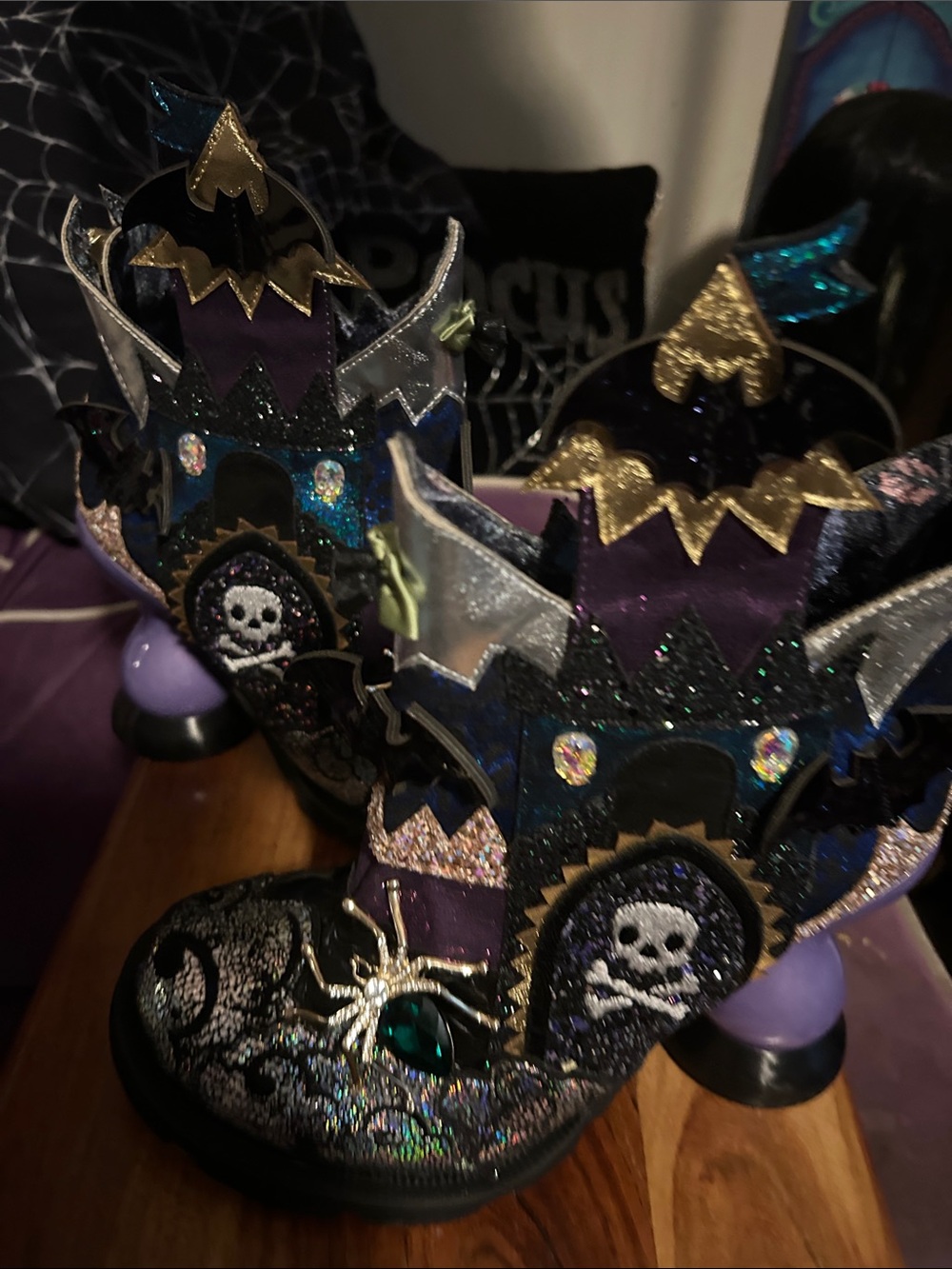 Irregular Choice Purple, Black & Gold Pirate Skull Halloween Boots